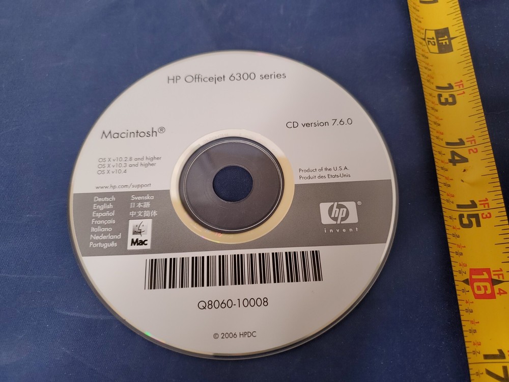 HP Officejet 6300  Series Disc Software CD Version 7.6.0 for Macintosh