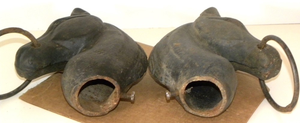 TWO Matching Authentic 42" Cast Iron HORSE HEAD Hitching Posts w/ 8-Sided Base
