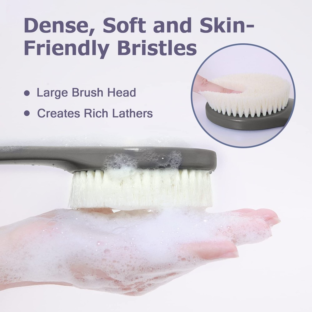 Exfoliating Shower Brush Back Scrubber Long Handle, Plastic Bath Moderate Grey