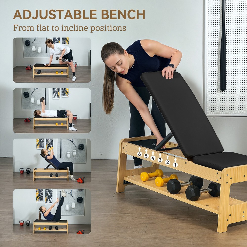 Adjustable Weight Bench with Rack for Weight Lifting, Black