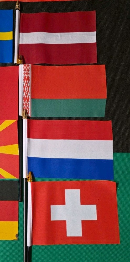 38 Eurovision Party / European Table flags with assorted table flag holders