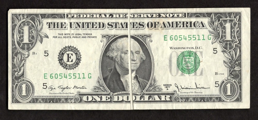 1977A $1 FRN Richmond Gutter Fold Error - VF