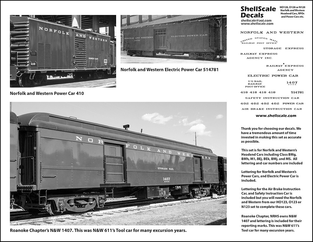 N128 - Norfolk and Western Headend Car DECALS N Scale - ShellScale Decals