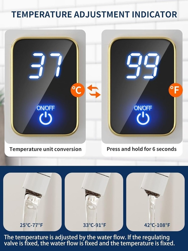 Tankless Electric Water Heater 110V 3000W, Instant Hot Water System with LED ...