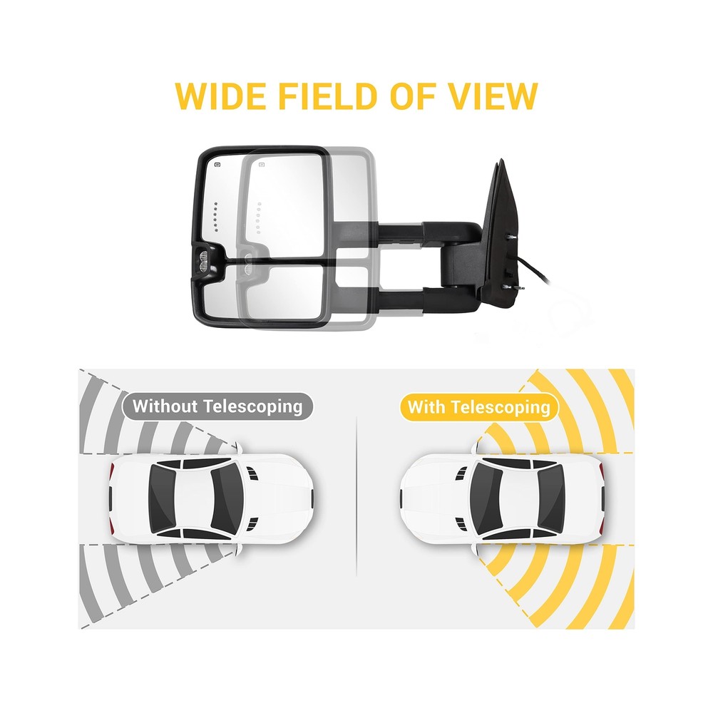 Towing Mirrors Chrome Switchback Turn Lights Compatible with 2003-2007 Chevy ...