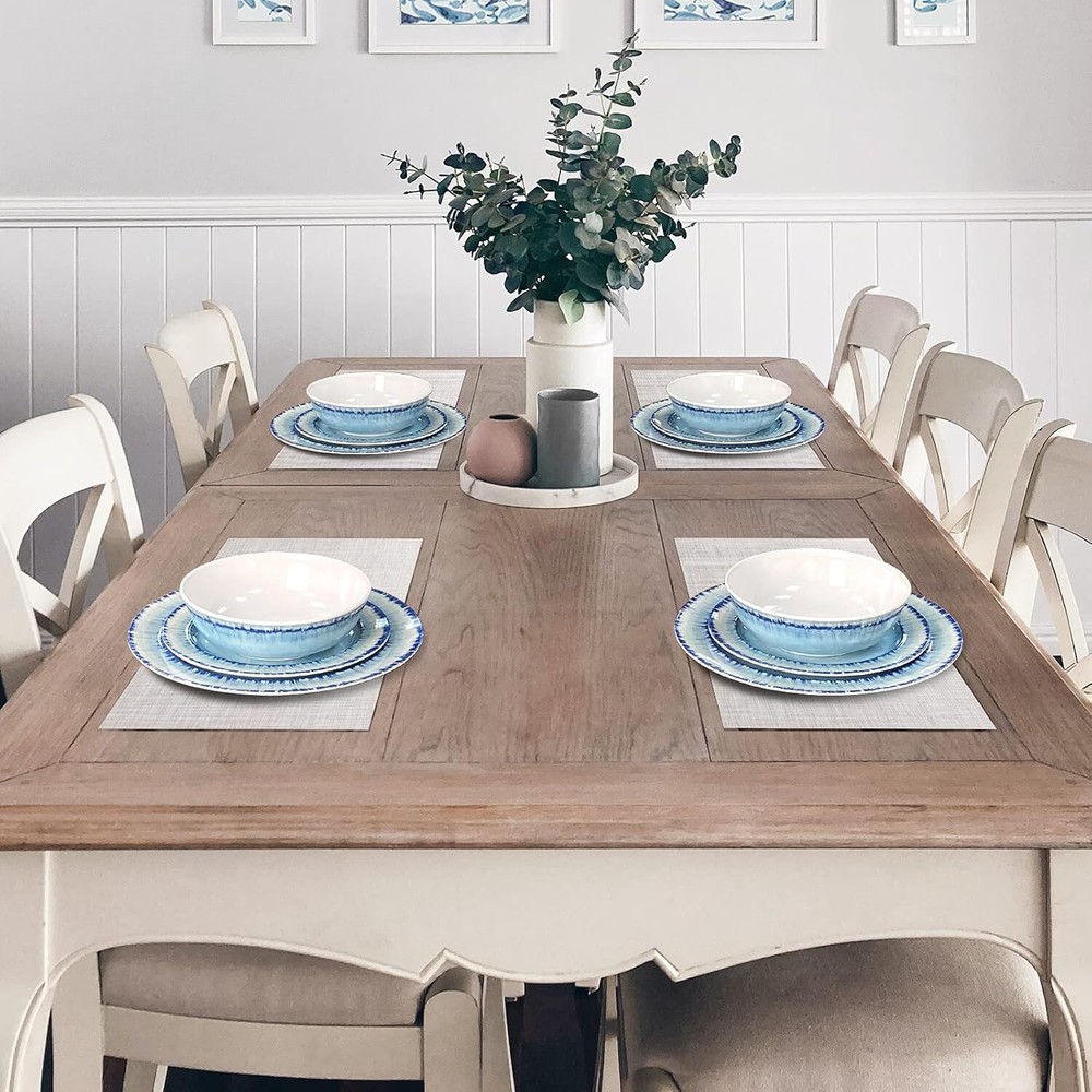 Dinnerware Set (12 pcs), dishwasher safe,lightweight and unbreakable, light blue