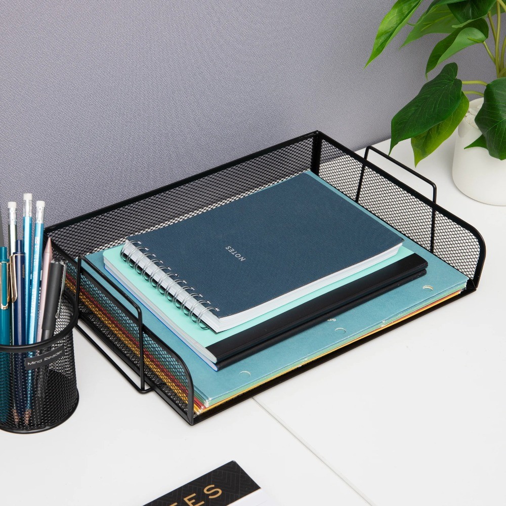 Stackable Paper Tray, Desktop Organizer, Storage, Office, Metal, 2 Pcs., Silver