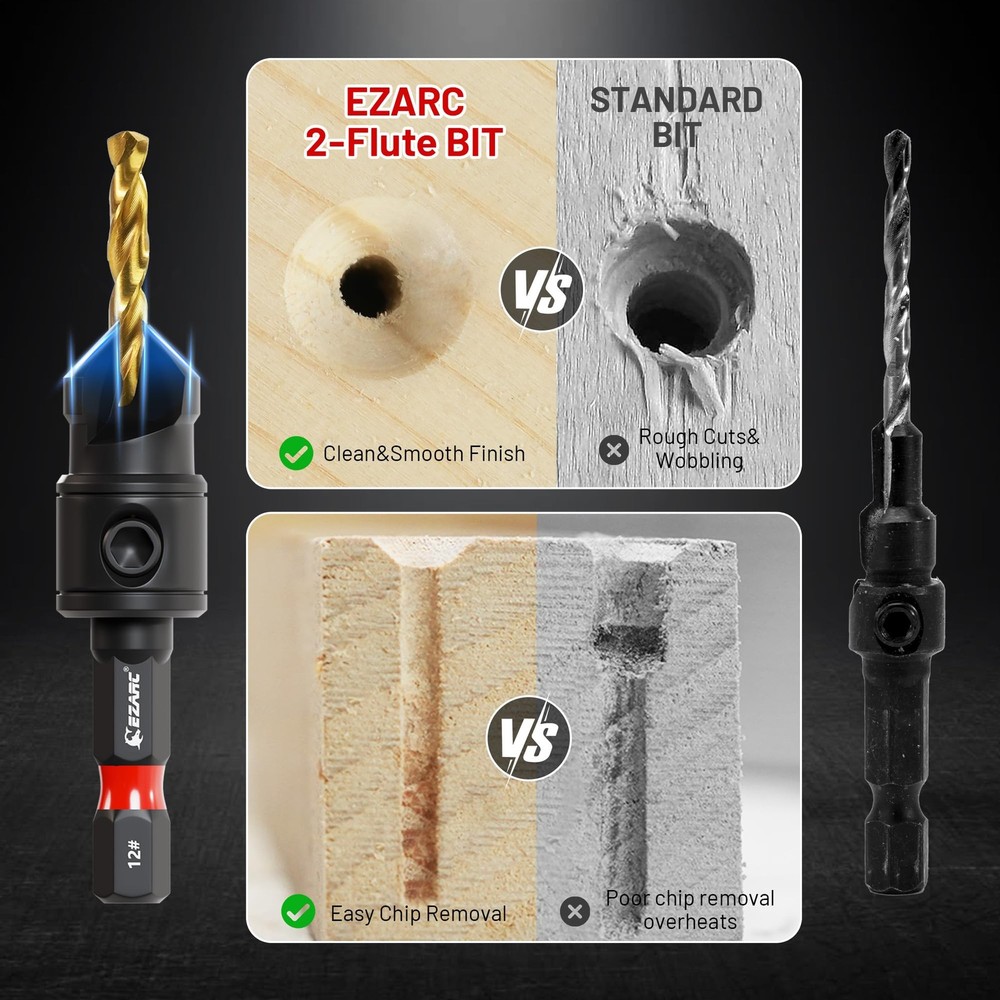 EZARC Countersink Drill Bit Set, 12 PCS Counter Sink Adjustable,...