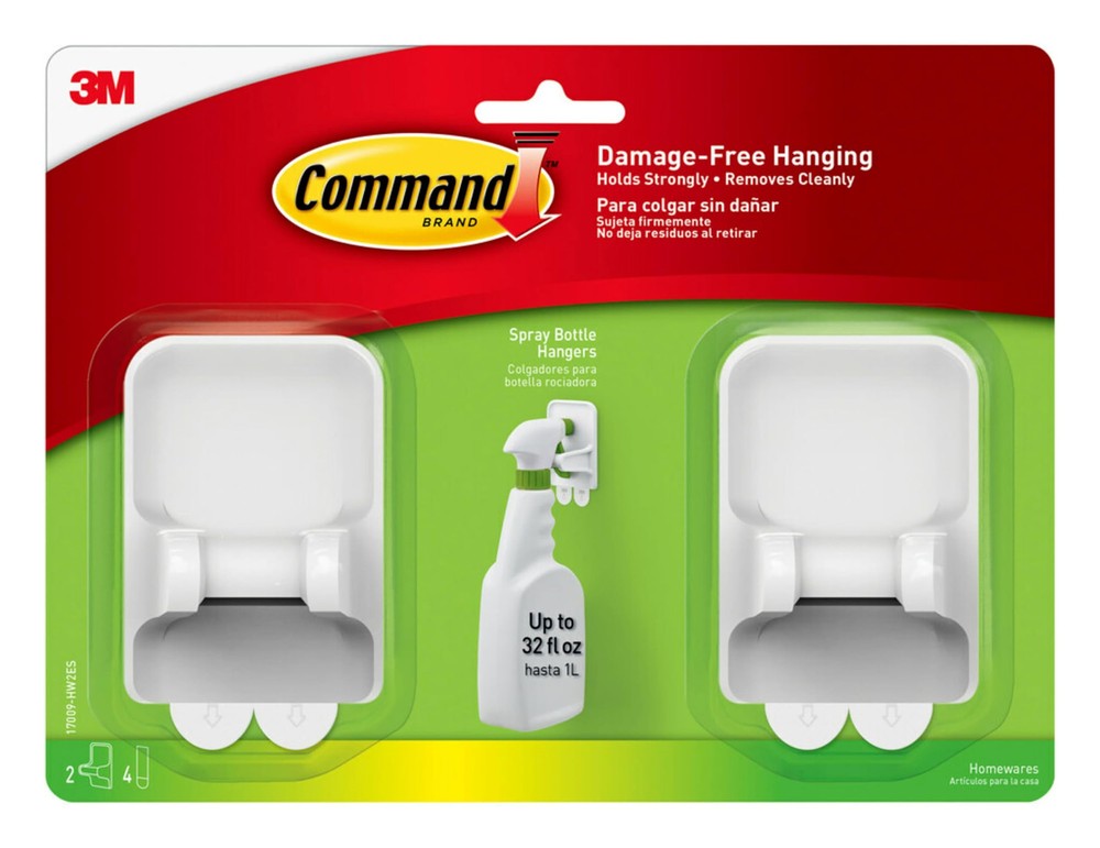 Command Spray Bottle Holder Set 2 White Hangers Damage Free Storage Solution