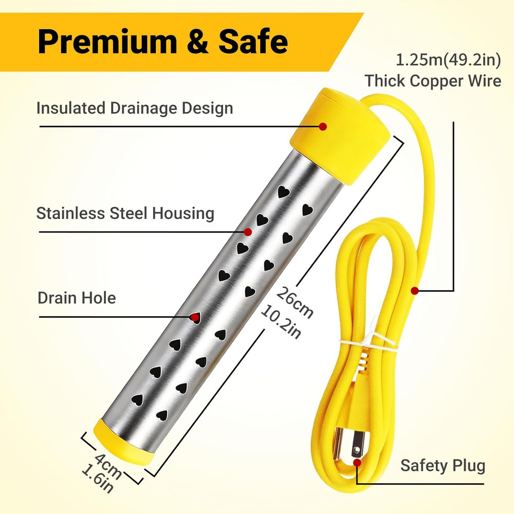 Immersion Water Heater Electric, Portable Bucket Heater with 304 Stainless Steel