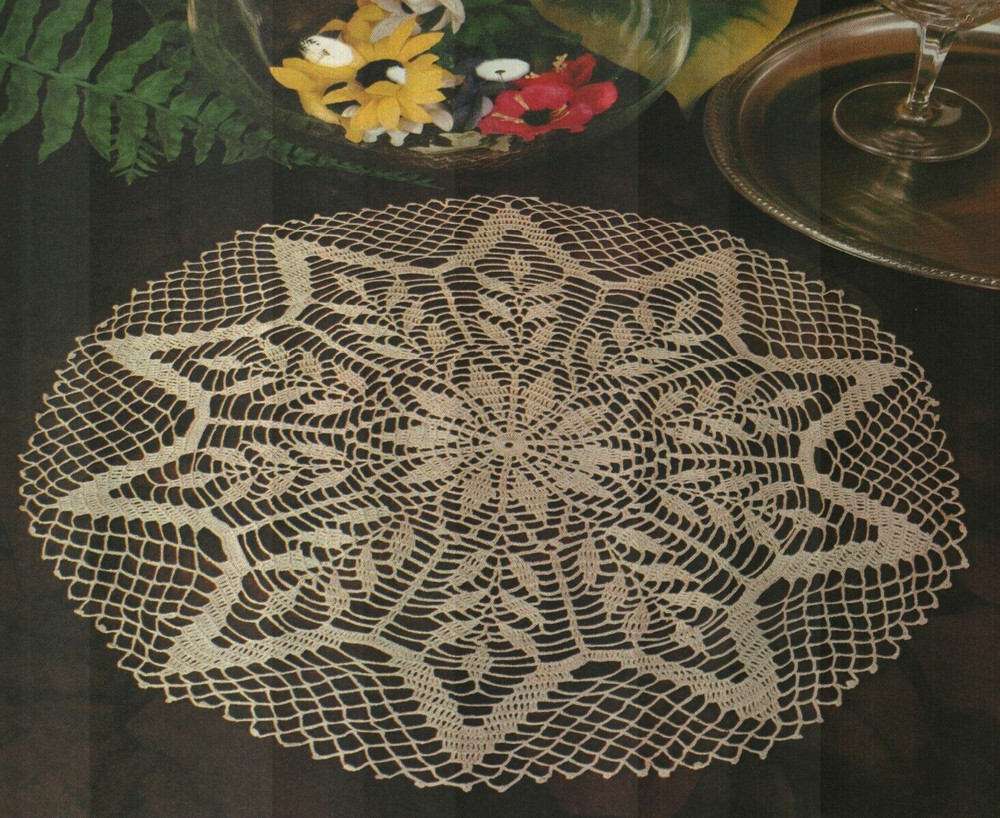 LEAF PATTERN CENTERPIECE DOILY 24" HOME DECOR CROCHET PATTERN INSTRUCTIONS
