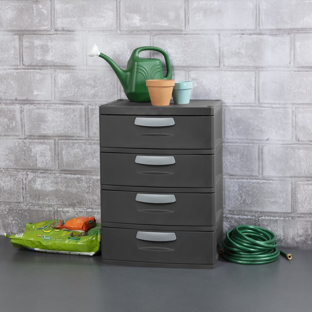 Sterilite 4 Drawer Unit, Durable Plastic Storage Solution for Garages