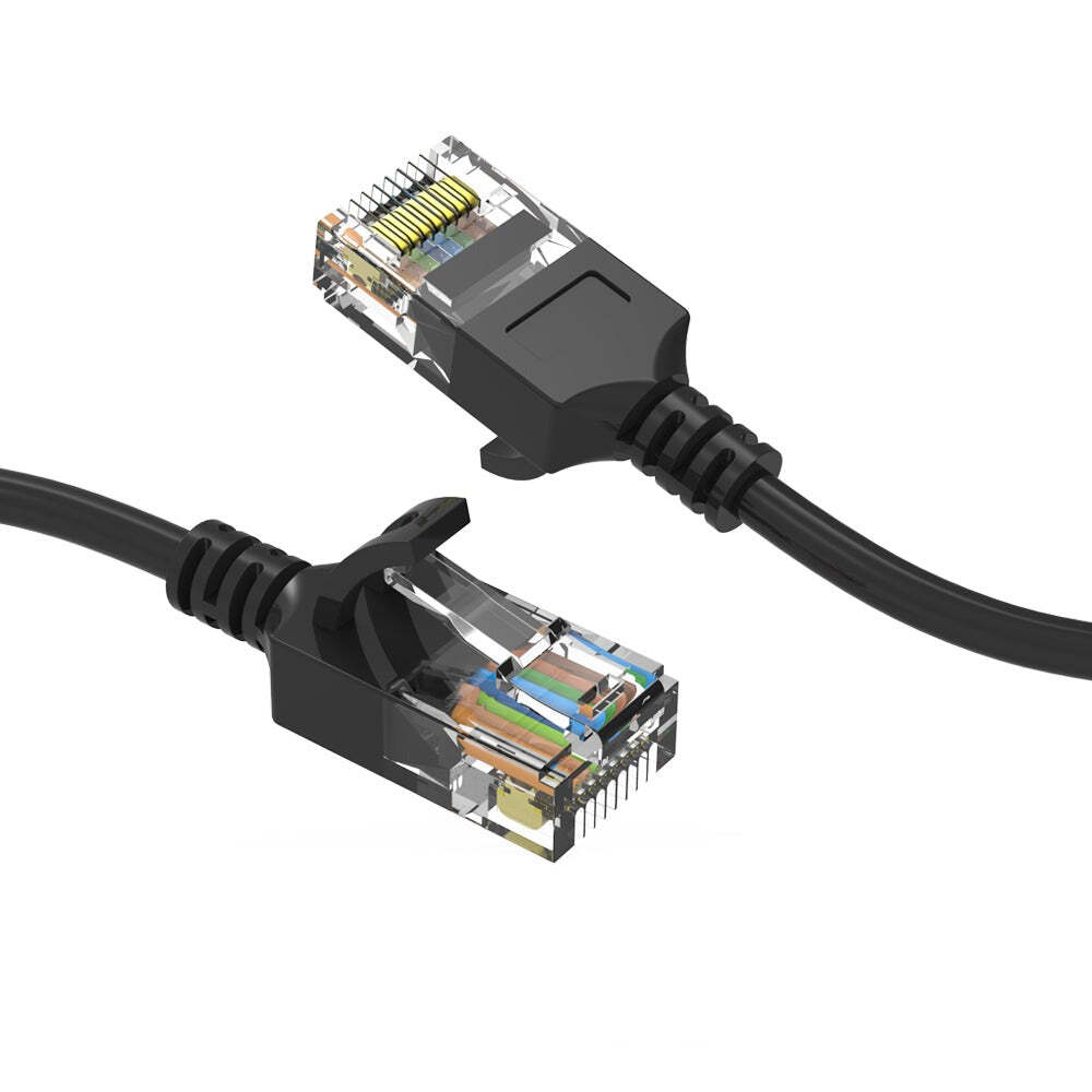 2Ft CAT6A UTP Slim Ethernet Network Booted Cable 28AWG Black