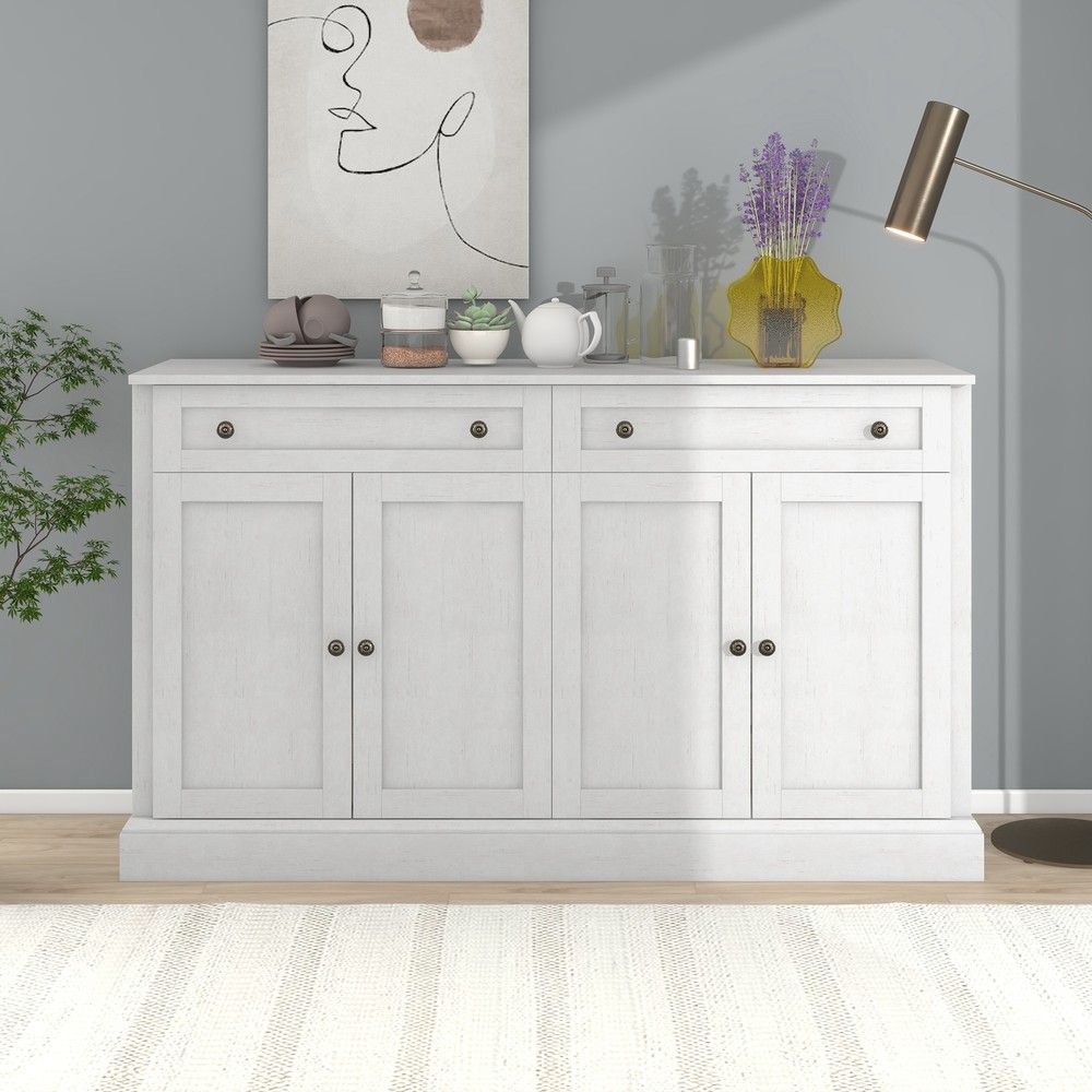 Sideboard Buffet Cabinet 2 Drawers 4 Doors Kitchen Buffet Storage Cabinet White