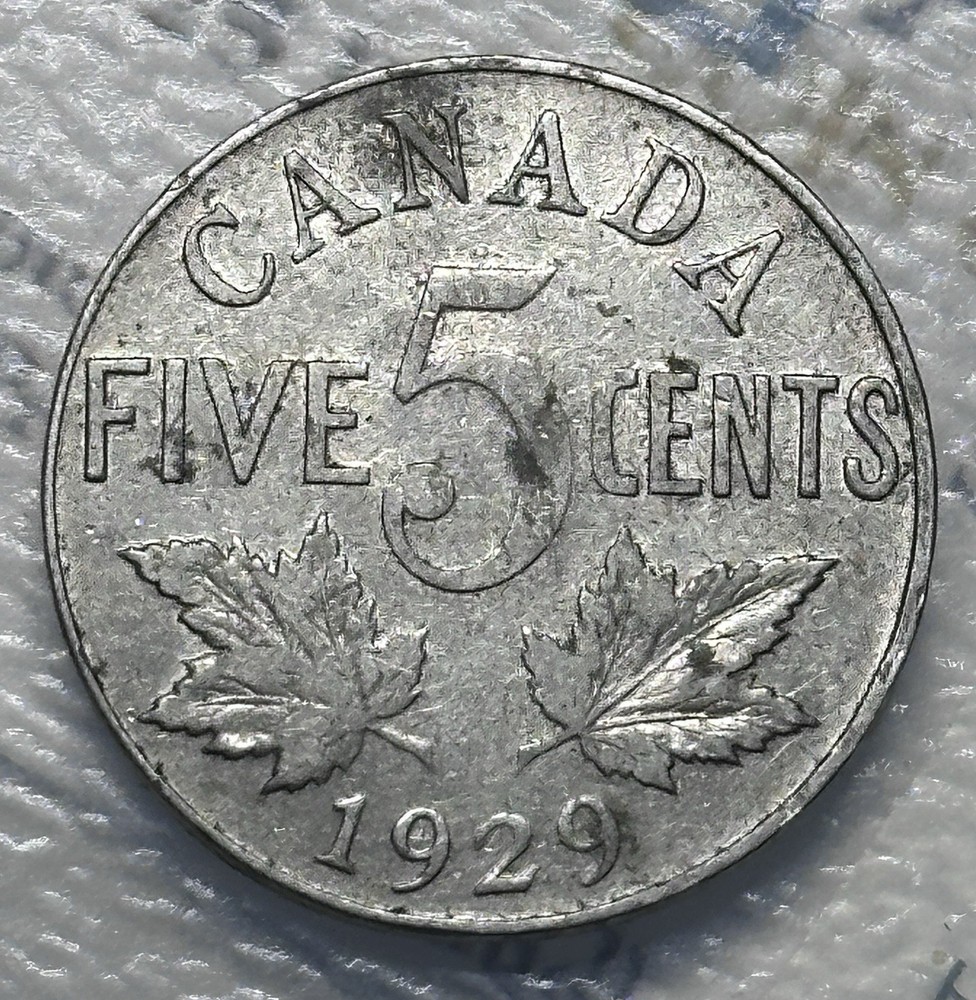 Canada 1929 5 Cent Nickel, KM29