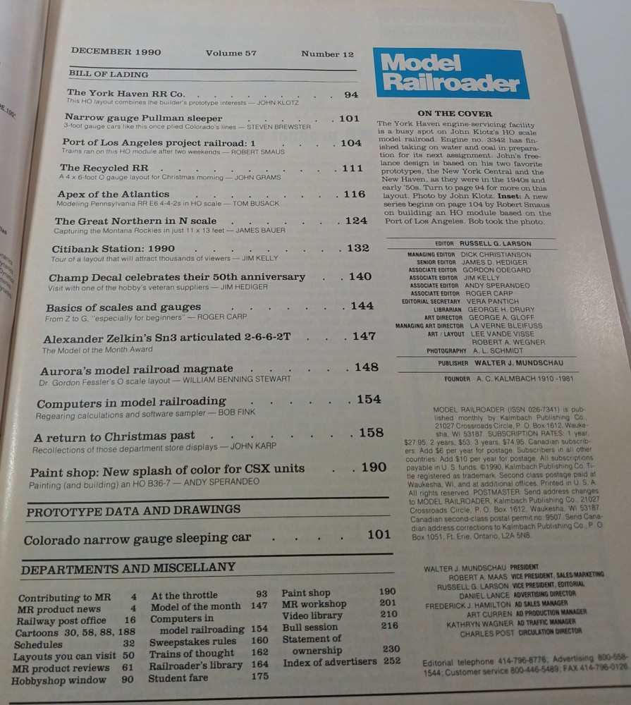 Model Railroader Magazine (December, 1990)