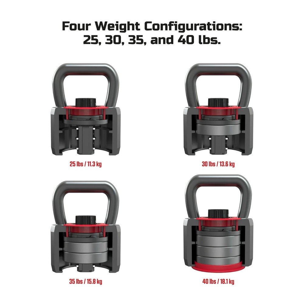 FitRx 25 lbs SmartStack Wide handle Adjustable Kettlebell, 40 lbs, Black