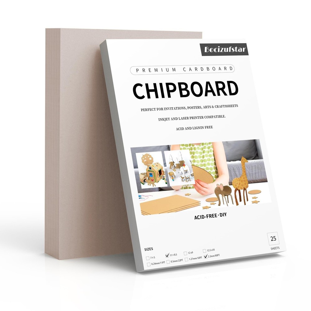 Chipboard Sheets 8.5" x 11" - 25 Sheets, 80PT Thick for Book Binding, Scrapbo...