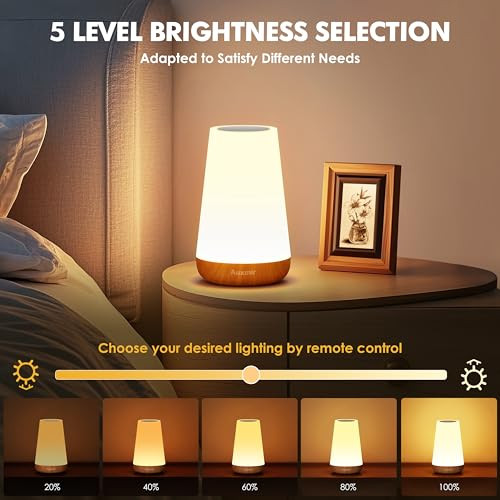 LED Night Light Bedside Lamp Touch and Remote Control Dimmable A - Light Brown