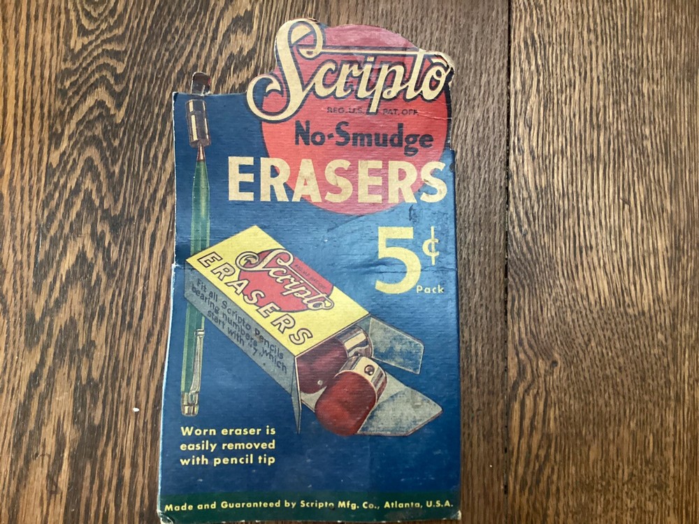 Vintage Scripto Eraser  Store Display  With 12 Boxes Of Erasers