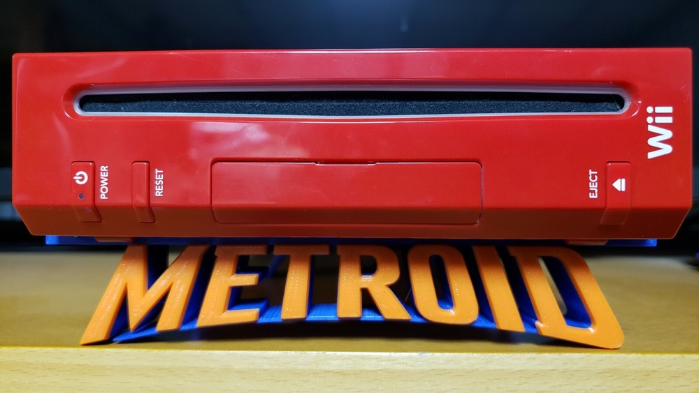 Original Wii Horizontal Display Stand with Metroid Text Logo 3D Printed