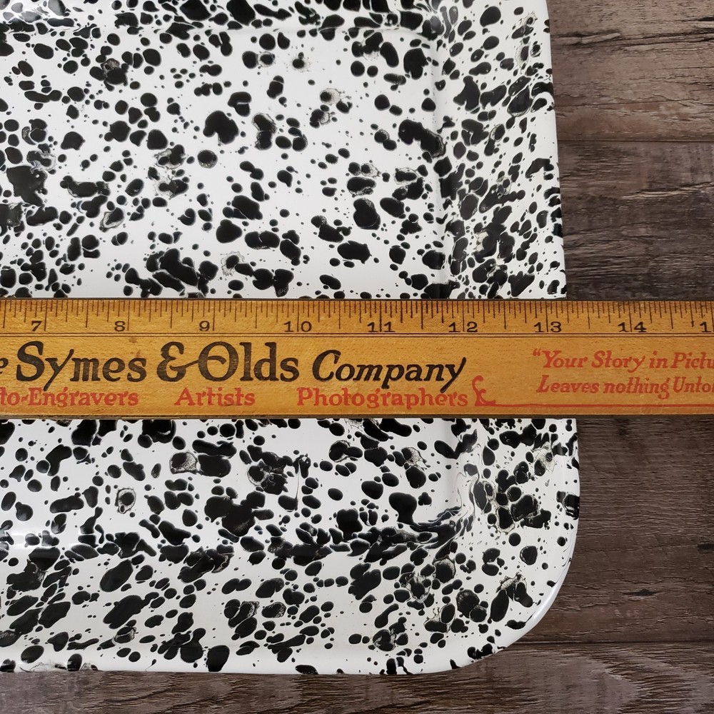 Crow Canyon Enamelware Medium Rectangular Tray Baking Pan Black & White Splatter