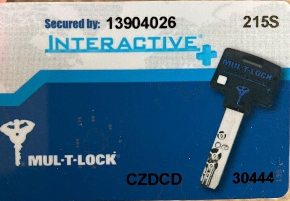 MulTLock 206 Interactive Plus 206S+ PROTECTED KEY WORKED CARD PROPERTY