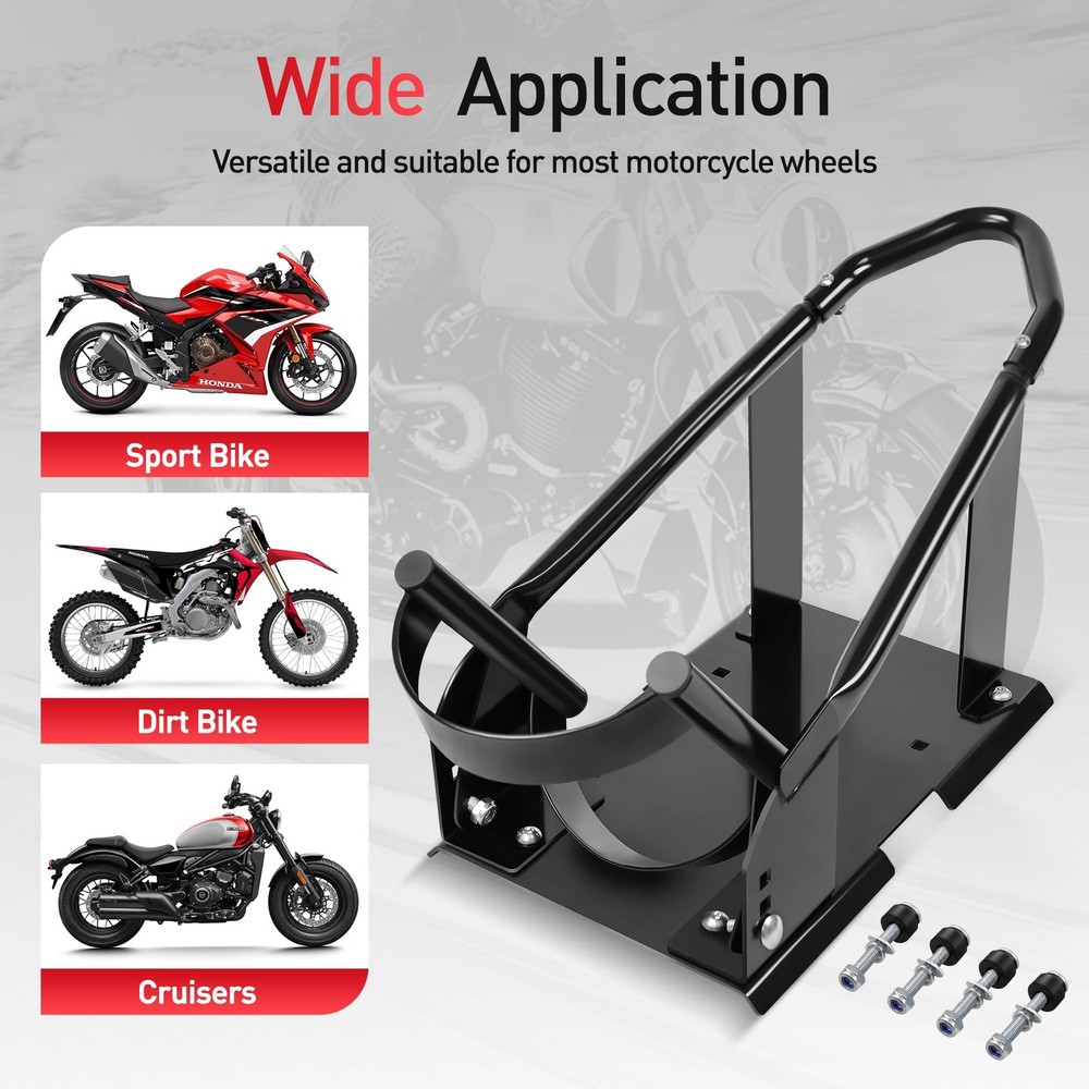 Motorcycle Front Wheel Chock Stand Adjustable Removable Cradle Garage Tool