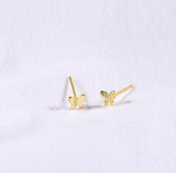 Solid Sterling Silver 925 Adorable Tiny Dainty Butterfly Stud Earrings 4mm AJ