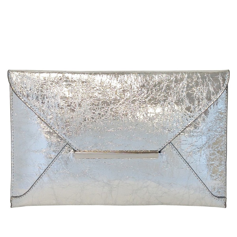 JNB Crushed Metallic Envelope Clutch Medium Silver