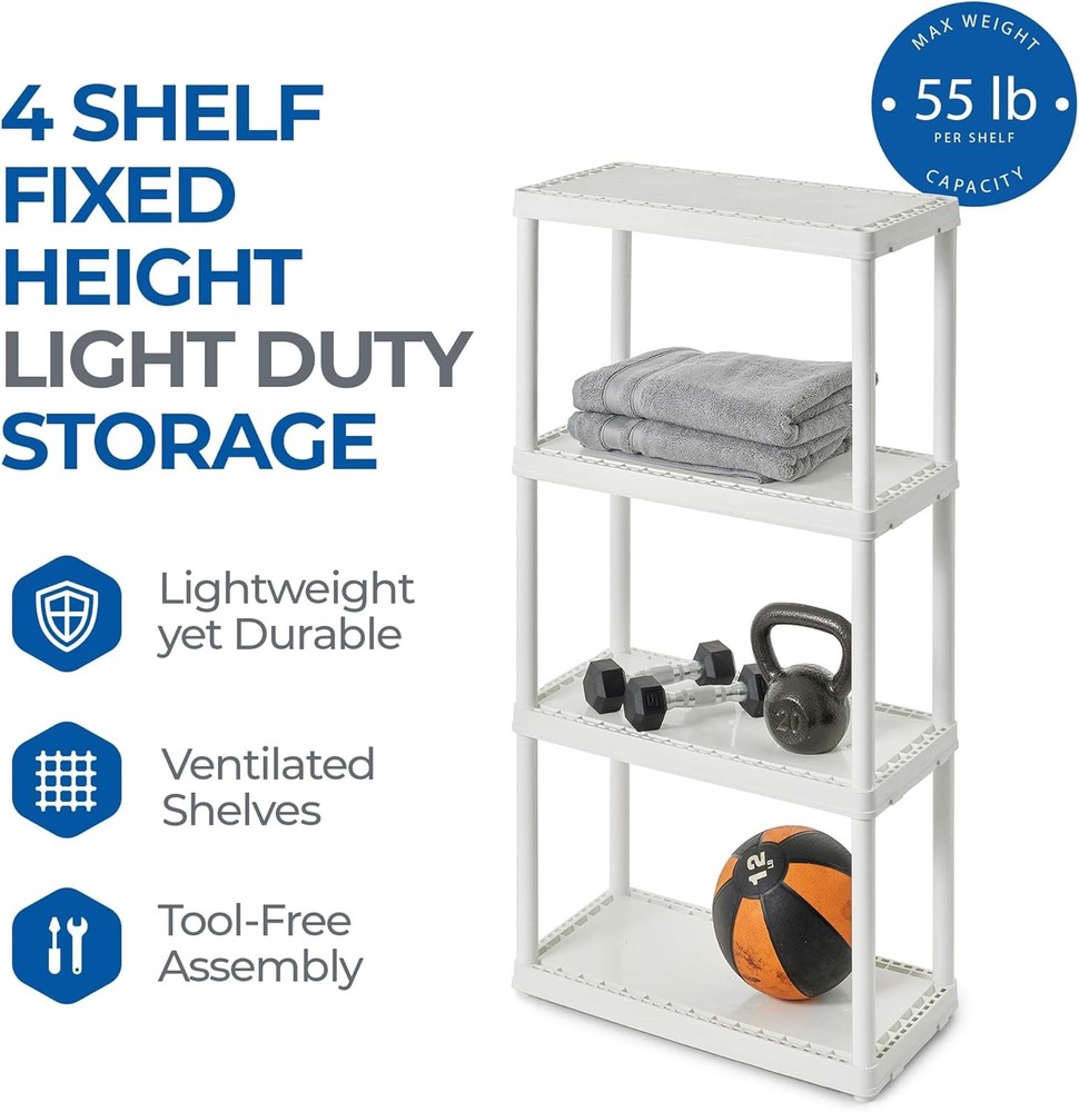 2 Pack Gracious 4 Shelf Fixed Height Solid Light Duty Storage Unit 12x24x48