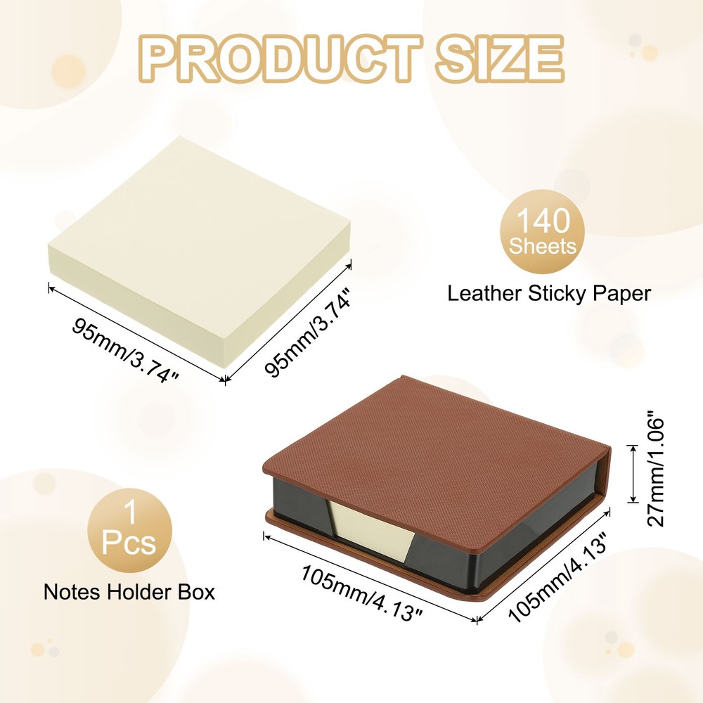140Sheets Leather Sticky Notes Holder, 10in Post Notes Holder Box, Brown