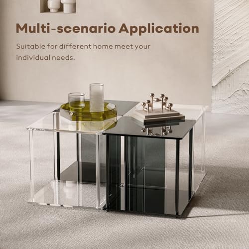 Acrylic Modern Side Table, Small End Table, Nightstand with Storage for Black