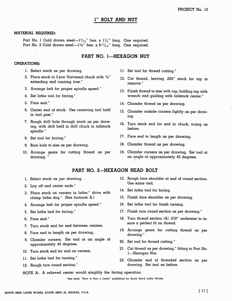 South Bend Machine Shop Course Training Instruction Manual #914