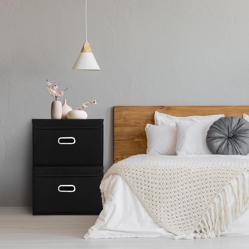 Fabric Storage Cube Bins Foldable Organizer Container Collapsible (Black, 3 Pcs)