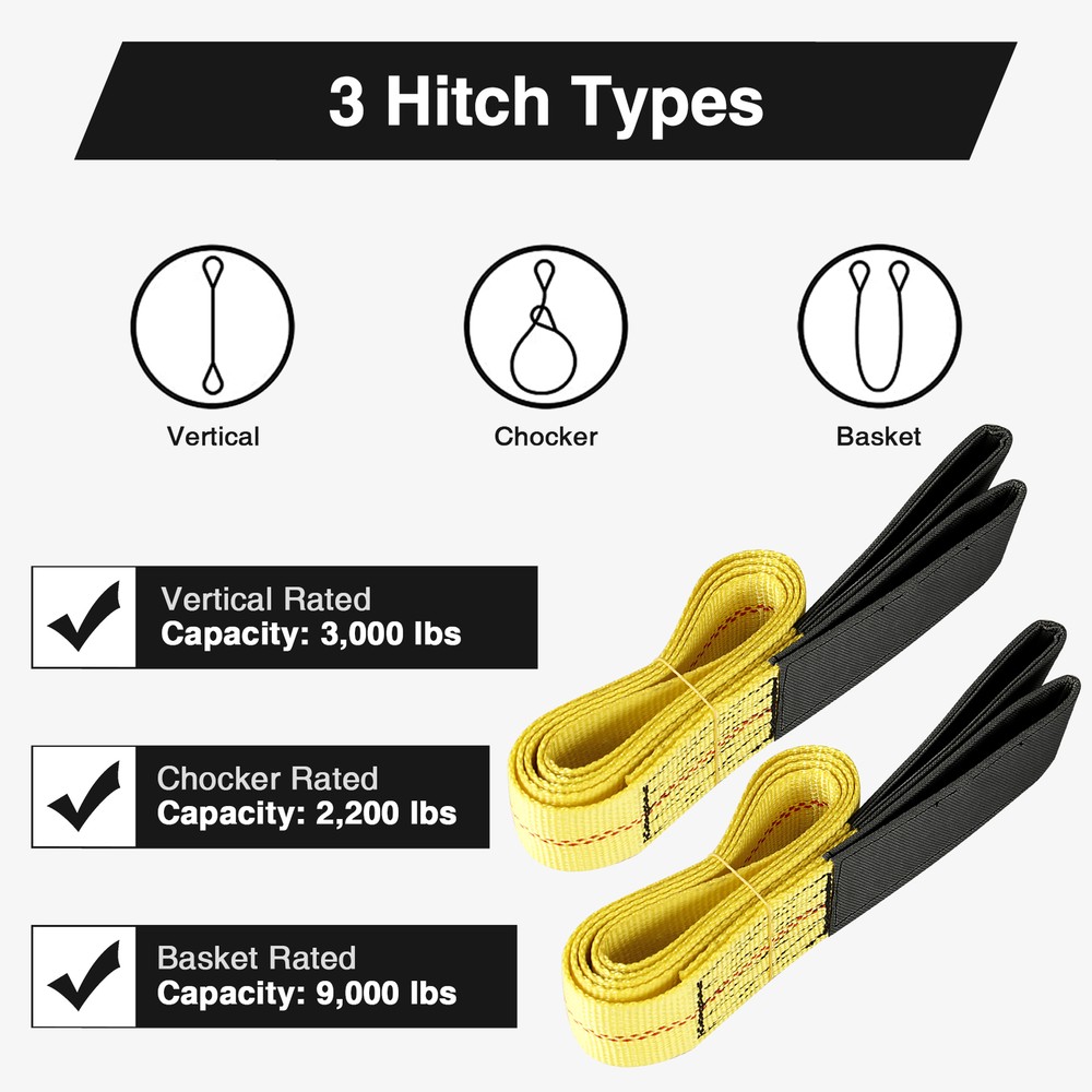 2Pcs 9000LBS Heavy Duty 6' x 2" Flat Lifting Sling Strap Eye Polyester Webbing