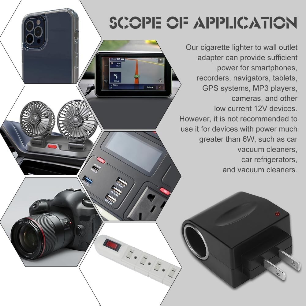 Durable Cigarette Lighter to Wall Plug Adapter - Safe & Efficient 2V Converter