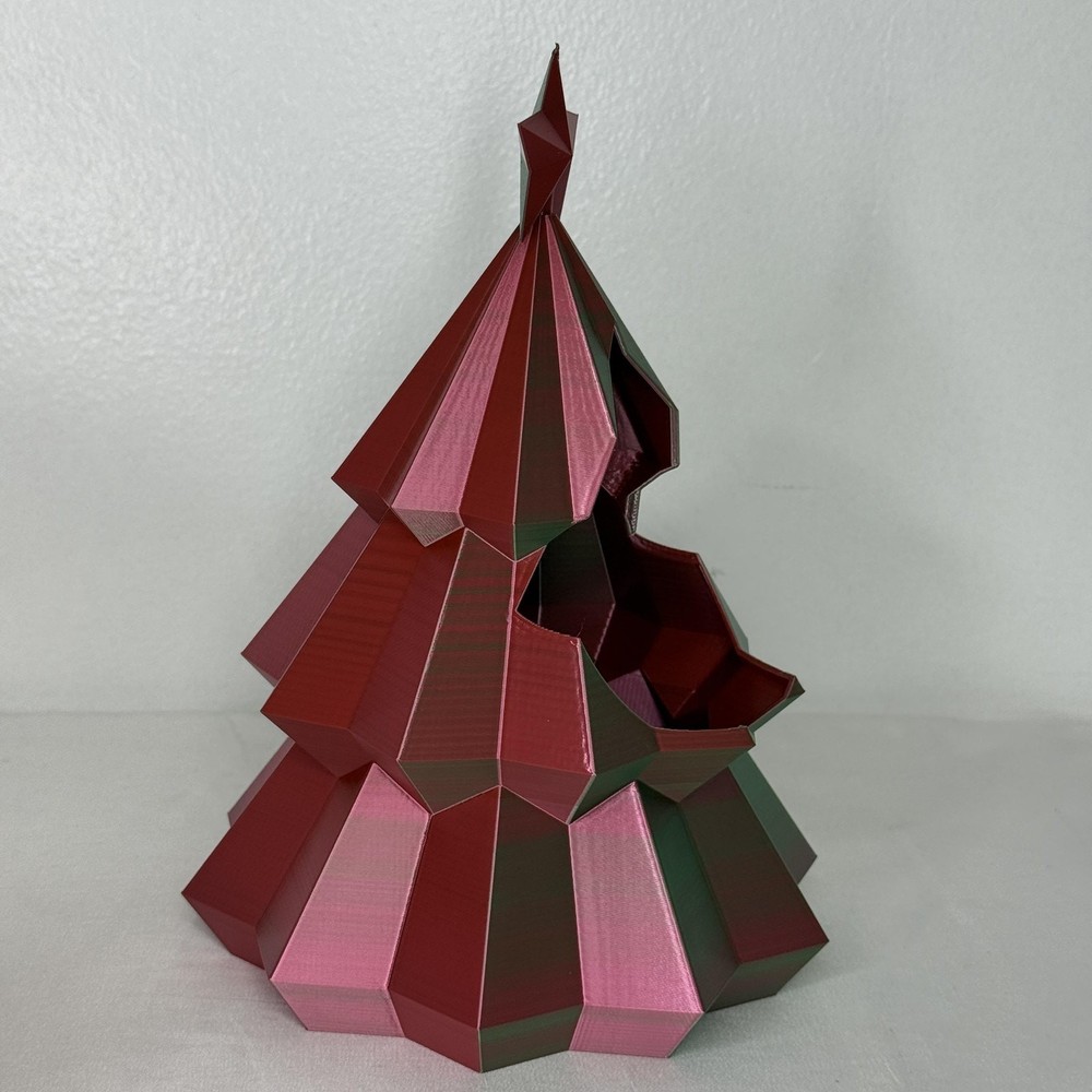 Christmas Tree Candy Dish Holder Red Green Geometric Holiday Decor