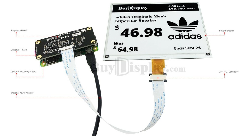 Black 5.83 inch e-Ink Display Raspberry Pi HAT,e-Paper 648x480