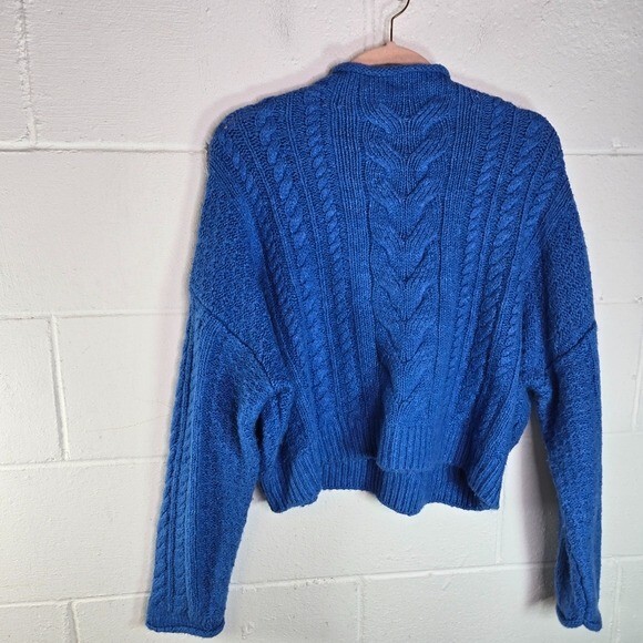Anthropologie Pilcro blue cable knit rolled mock pullover sweater medium