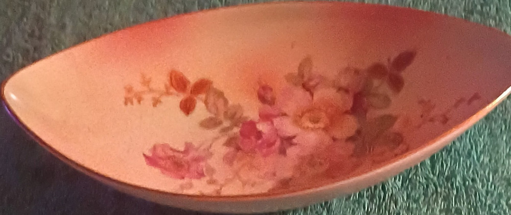 Pink Floral Ceramic Oval Decorative Bowl Glossy Flower Pattern