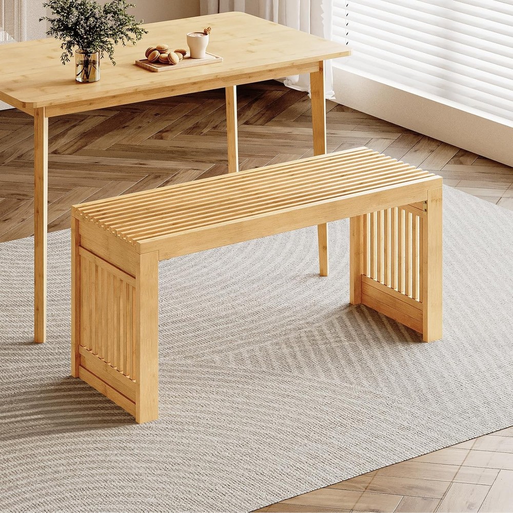 Bamboo Dining Bench 35 inch Farmhouse Kitchen Table Bench Solid Bamboo Dining