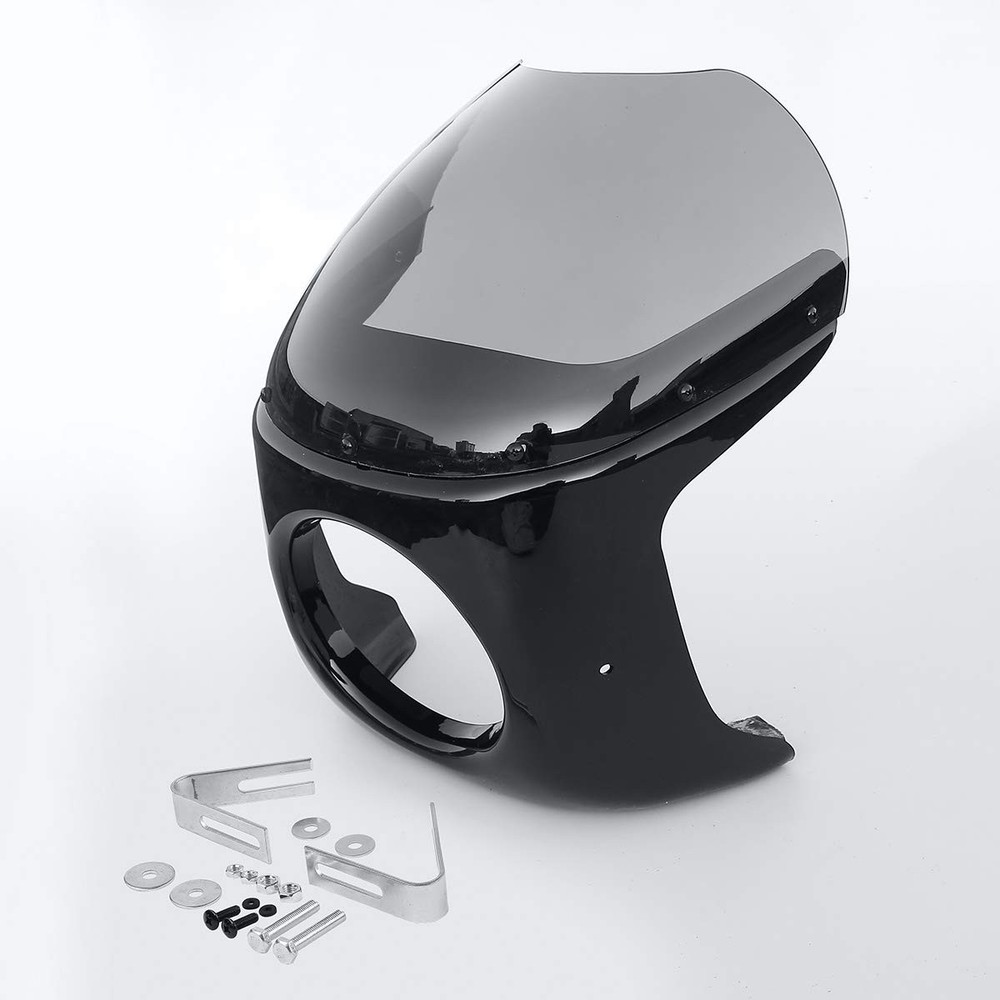 Black 7 Round Front Headlight Fairing w Smoke Lens Windscreen