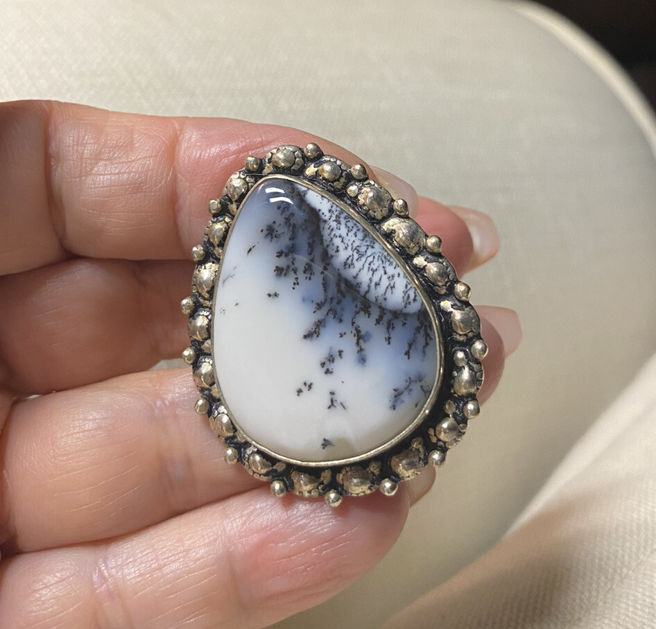 Dendritic Opal Power Ring In Handmade Sterling Silver Band