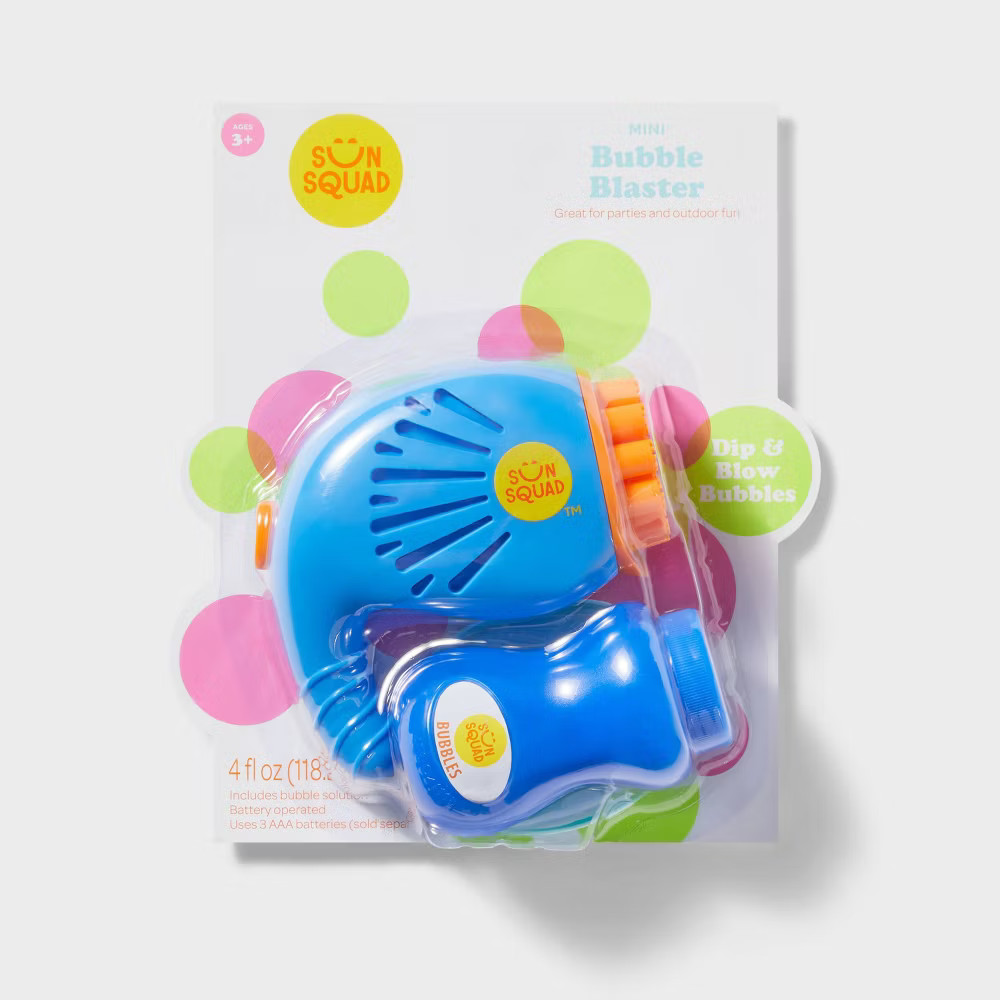 Sun Squad Mini Bubble Blaster Hand Held Blue Bubble Blower Battery Powered Kids