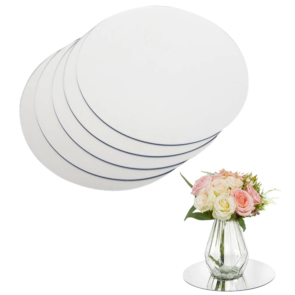 5 Pack Round Mirror Trays, 8" Silver Acrylic Table & Wall Mirrors, 1.5MM Thic...