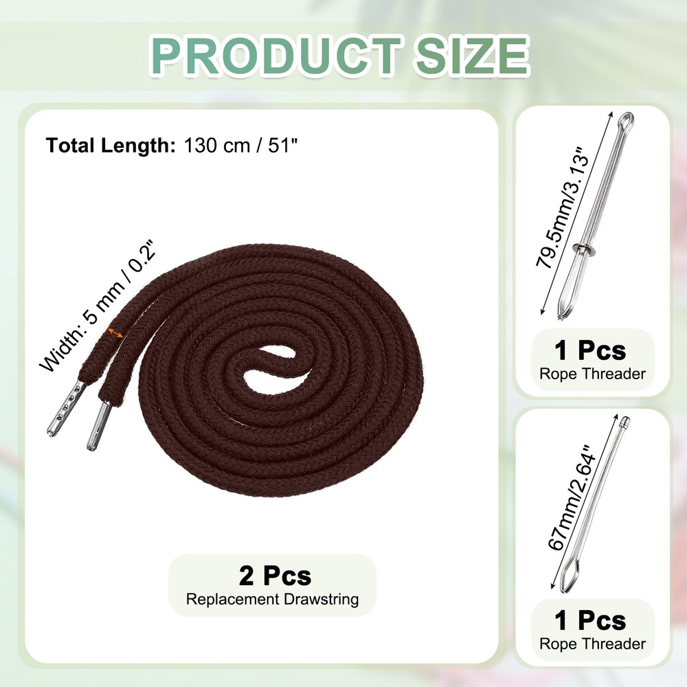 2pcs 51 Inch Replacement Drawstring Cords with Threaders, Coffee
