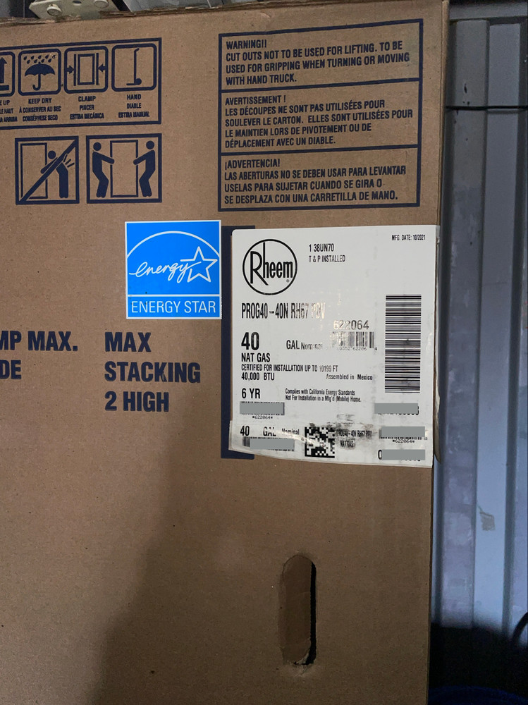 Rheem Residential 40 Gallon Water Heater PROG40-40N RH67 PDV TALL 40K BTU NOS