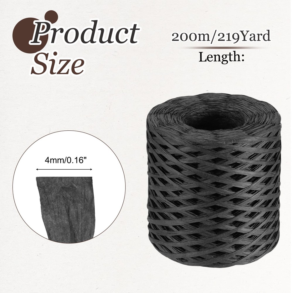 219 Yard Raffia Paper Craft Ribbon, Raffia Twine String, Black