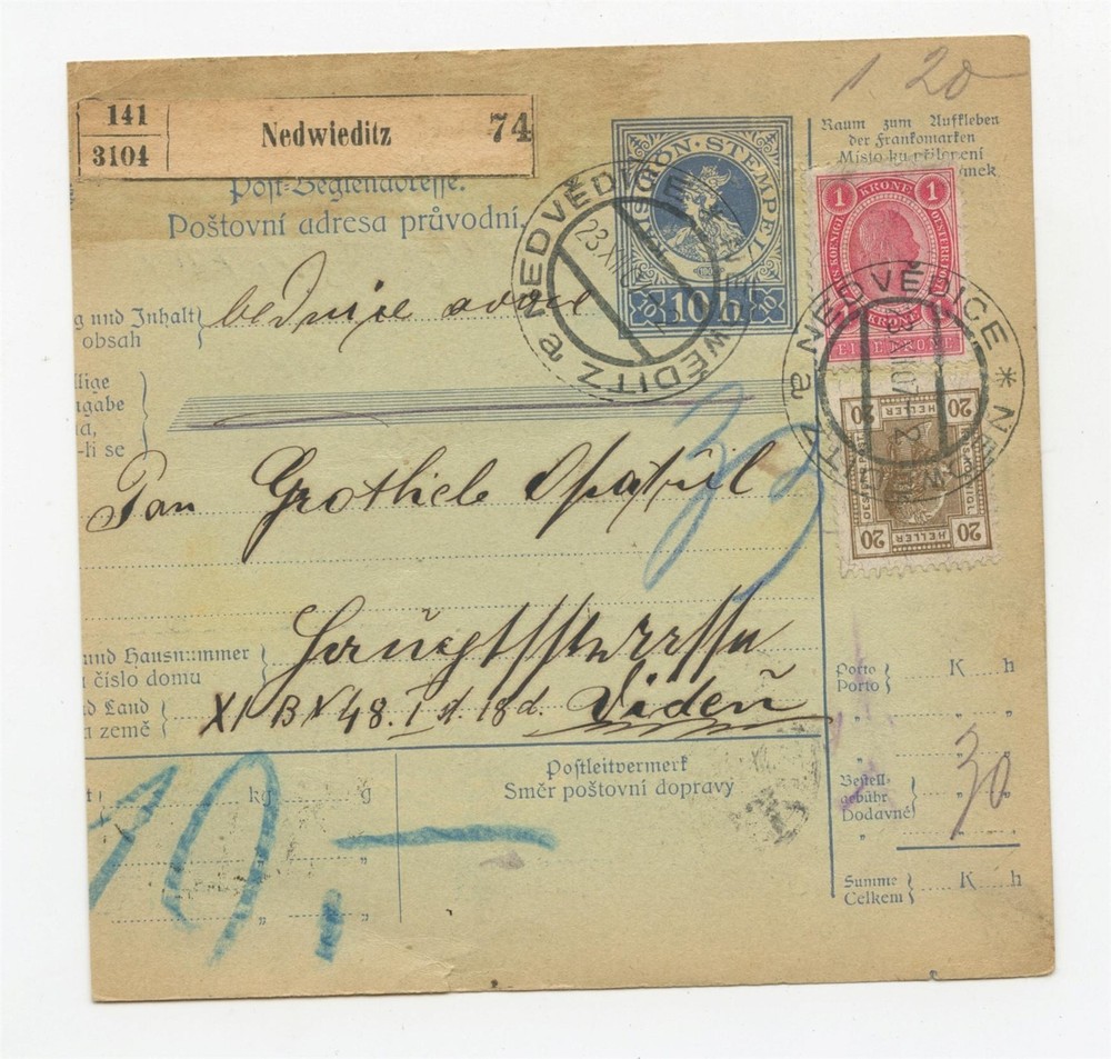 AUSTRIA 1907 Parcel Post Receipt from Nedwieditz